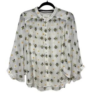 Anthropologie, Size M, Lisabetta Embroidered Button-Down Blouse Balloon Sleeves